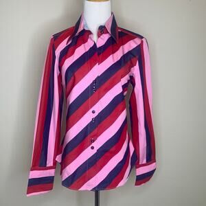 Tommy Hilfiger Blue Pink Red Striped Button Up Shirt Sz Medium